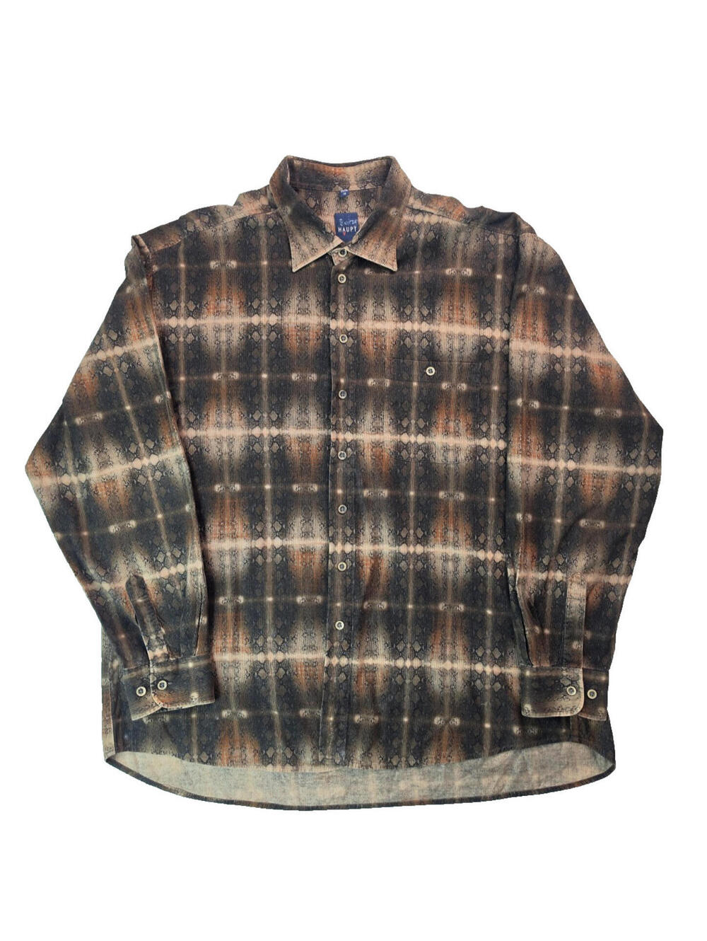 Haupt Brown Geometric Abstract Print Graphic Button Shirt Mens Size XXL 2XL